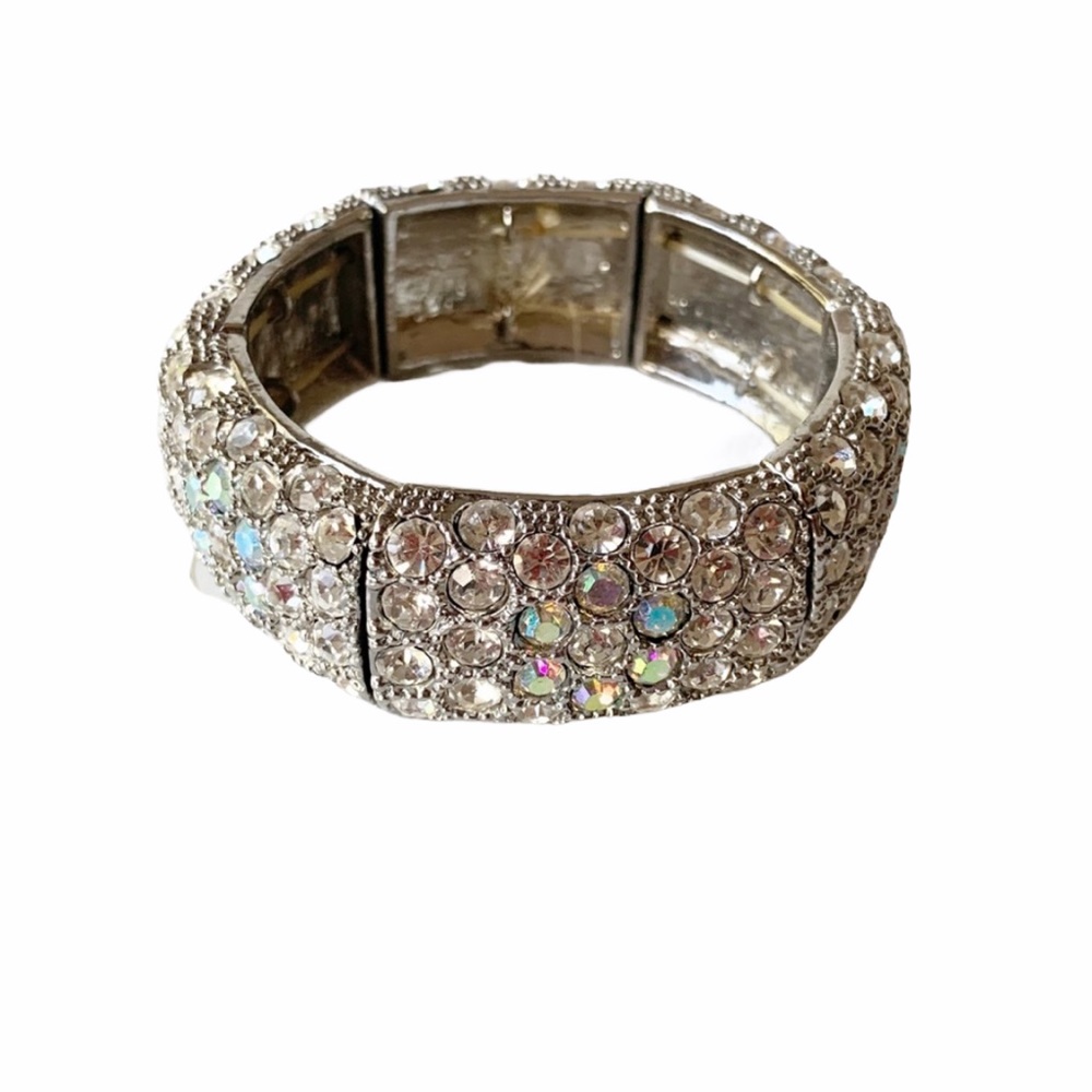 Rhinestone Crystal Silver Tone Statement Bracelet - image 2